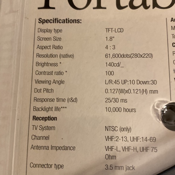 NIB still sealed Audiovox 1.8” TFT LCD Portable TV Model TFT1800 - Picture 5 of 6